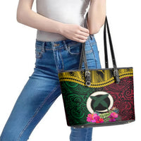 Vanuatu 44th Anniversary Independence Day Leather Tote Bag Boars Tusk and Namele Plant LT03 - Polynesian Pride