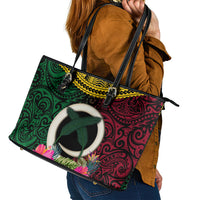 Vanuatu 44th Anniversary Independence Day Leather Tote Bag Boars Tusk and Namele Plant LT03 - Polynesian Pride