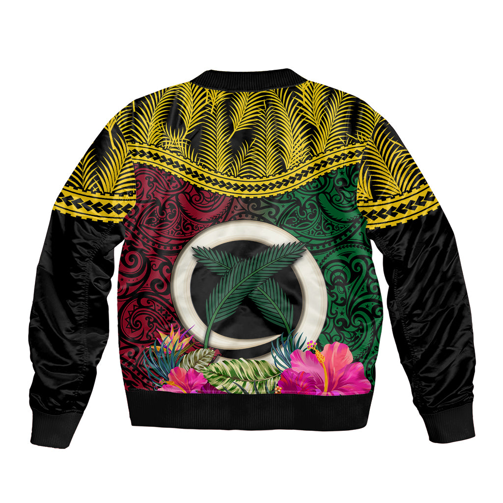 Vanuatu 44th Anniversary Independence Day Sleeve Zip Bomber Jacket Boars Tusk and Namele Plant LT03