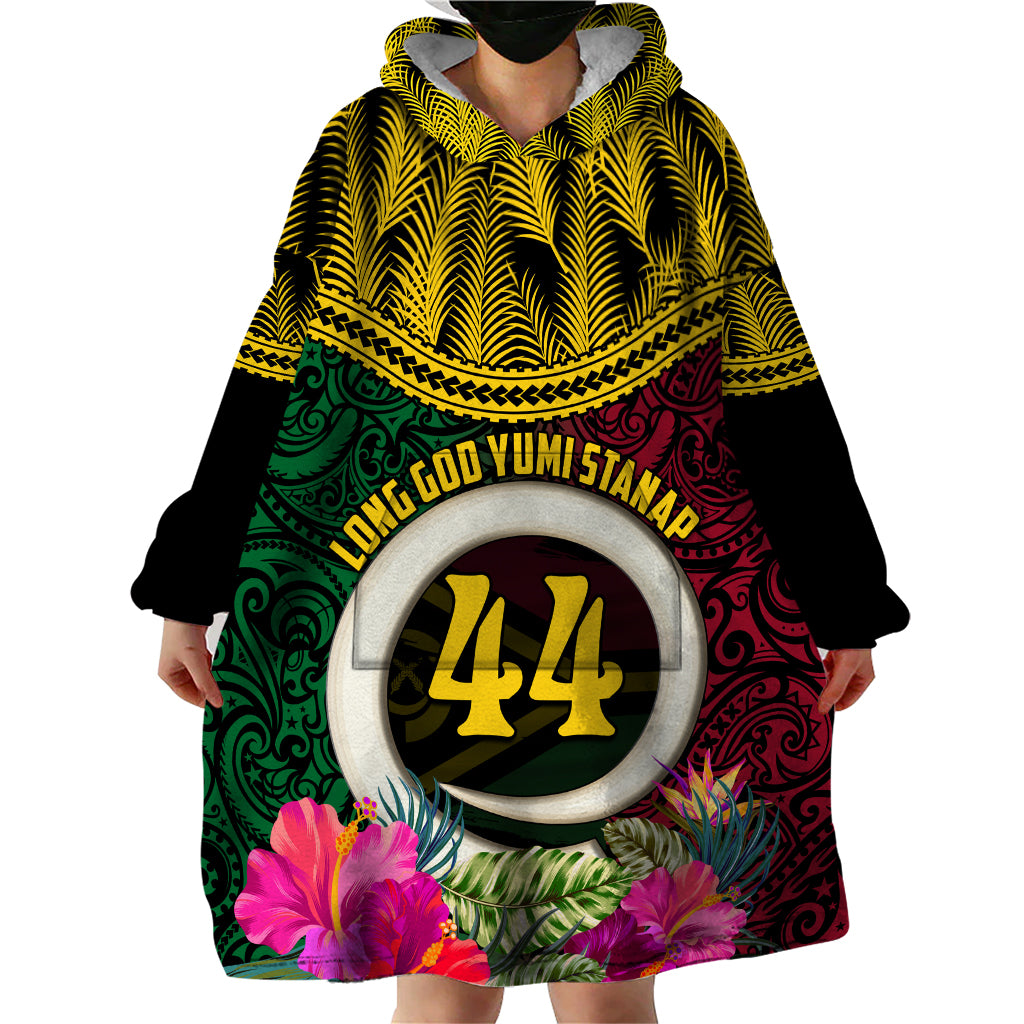 Vanuatu 44th Anniversary Independence Day Wearable Blanket Hoodie Boars Tusk and Namele Plant LT03 - Polynesian Pride