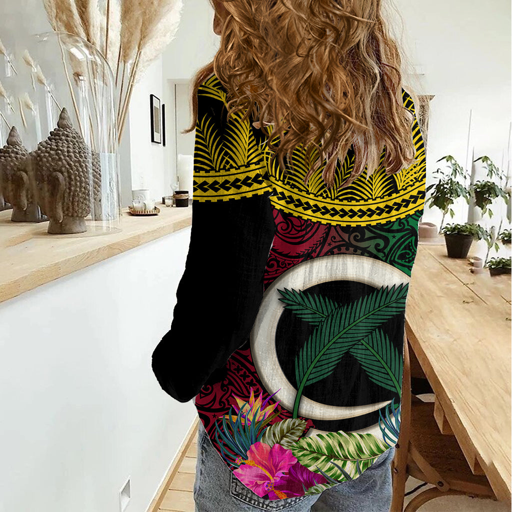 Vanuatu 44th Anniversary Independence Day Women Casual Shirt Boars Tusk and Namele Plant LT03 - Polynesian Pride