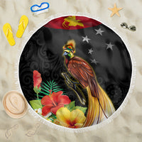 Papua New Guinea Independence Day Beach Blanket PNG Flag and Bird-of-Paradise LT03 One Size 150cm Black - Polynesian Pride