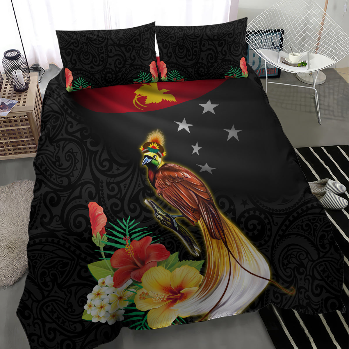 Papua New Guinea Independence Day Bedding Set PNG Flag and Bird-of-Paradise LT03 - Polynesian Pride