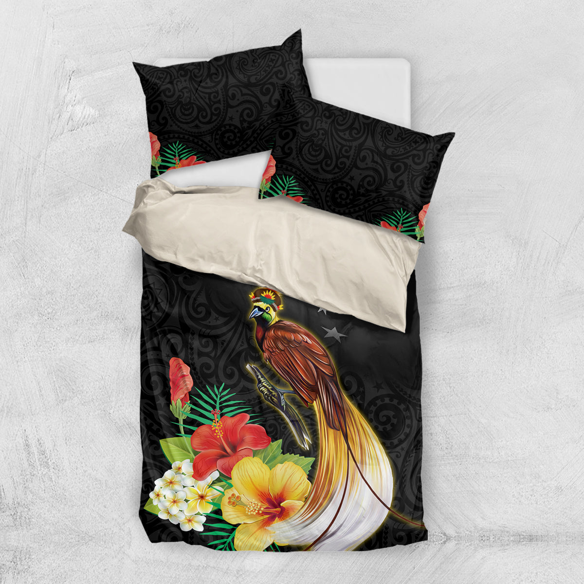 Papua New Guinea Independence Day Bedding Set PNG Flag and Bird-of-Paradise LT03 US Twin 172cm x 218cm Black - Polynesian Pride