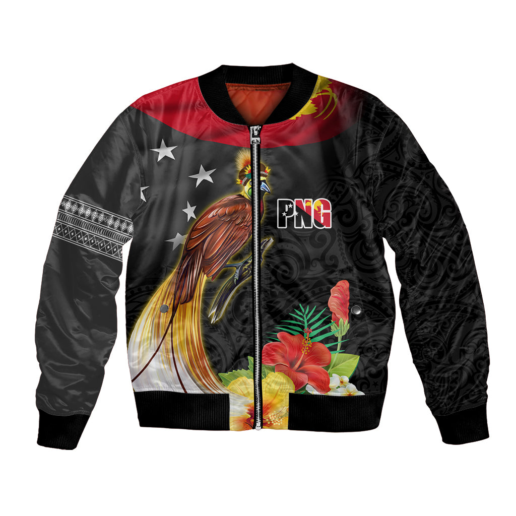 Papua New Guinea Independence Day Bomber Jacket PNG Flag and Bird-of-Paradise LT03 Unisex Black - Polynesian Pride