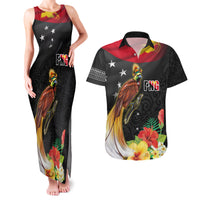Papua New Guinea Independence Day Couples Matching Tank Maxi Dress and Hawaiian Shirt PNG Flag and Bird-of-Paradise LT03 Black - Polynesian Pride