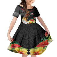 Papua New Guinea Independence Day Family Matching Long Sleeve Bodycon Dress and Hawaiian Shirt PNG Flag and Bird-of-Paradise LT03 Daughter's Dress Black - Polynesian Pride