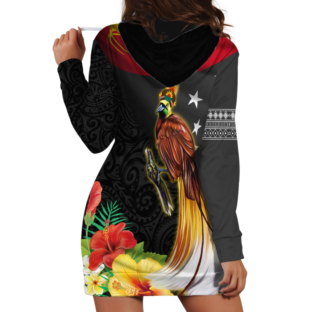 Papua New Guinea Independence Day Hoodie Dress PNG Flag and Bird-of-Paradise LT03 - Polynesian Pride