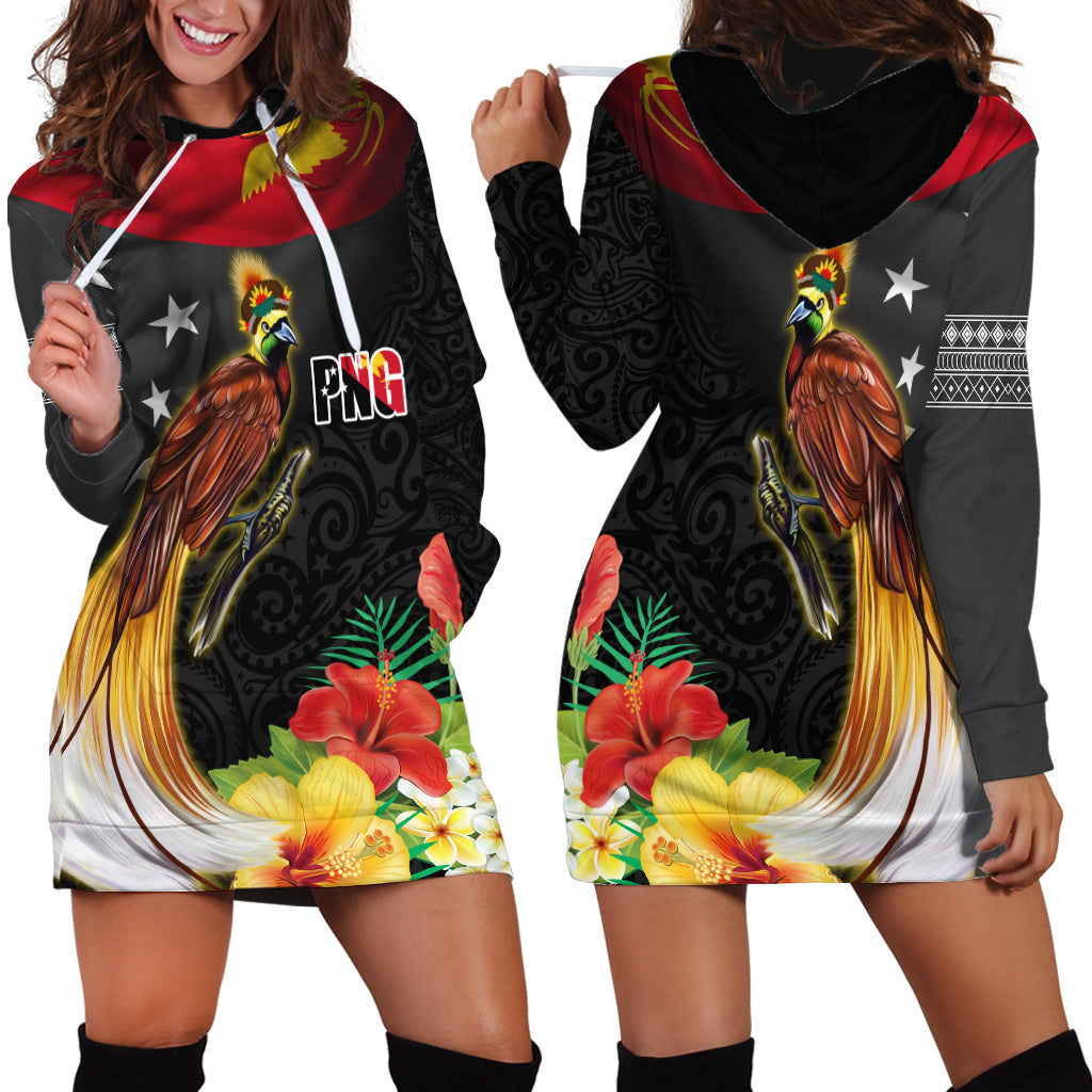Papua New Guinea Independence Day Hoodie Dress PNG Flag and Bird-of-Paradise LT03 - Polynesian Pride