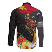 Papua New Guinea Independence Day Long Sleeve Button Shirt PNG Flag and Bird-of-Paradise LT03 - Polynesian Pride