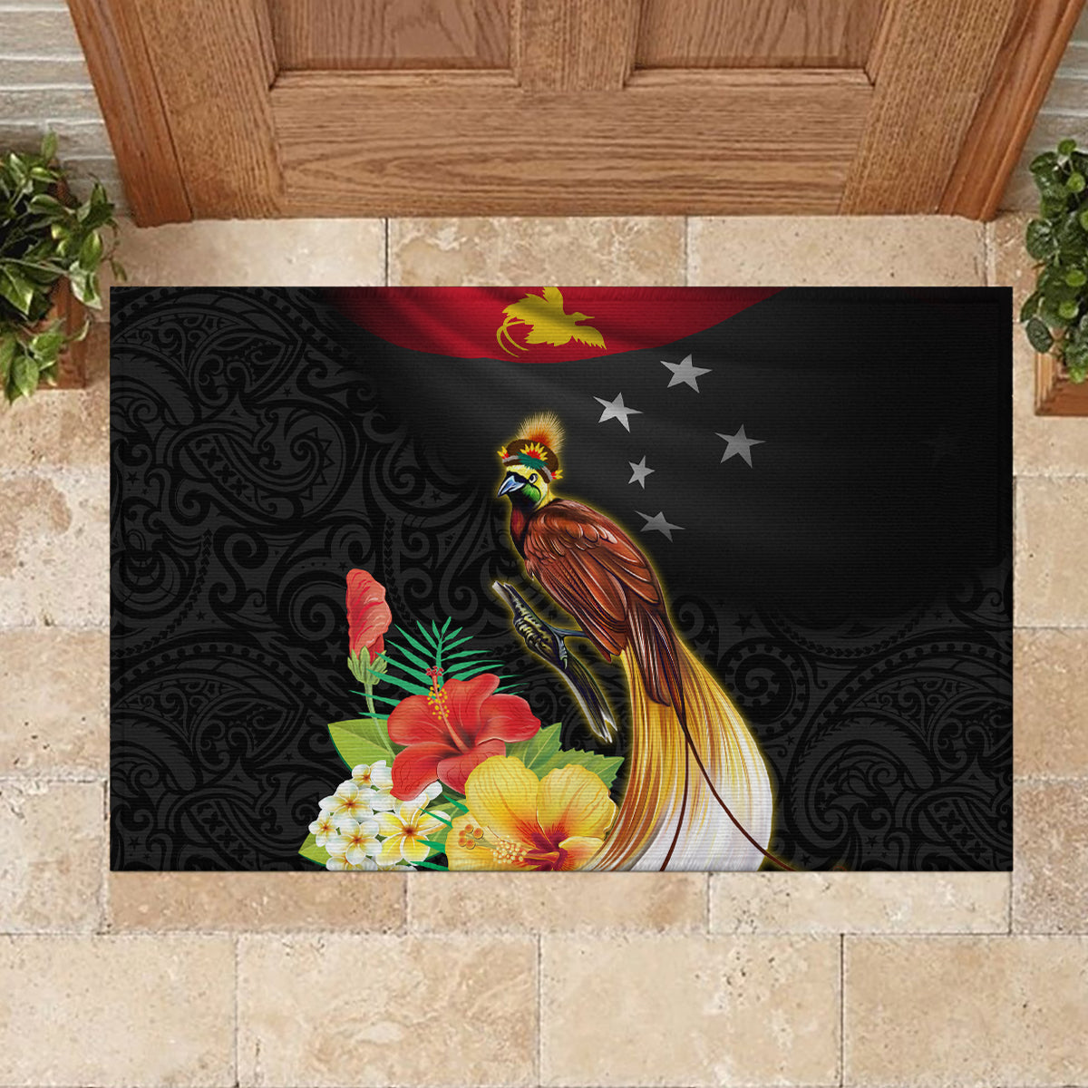 Papua New Guinea Independence Day Rubber Doormat PNG Flag and Bird-of-Paradise LT03 - Polynesian Pride