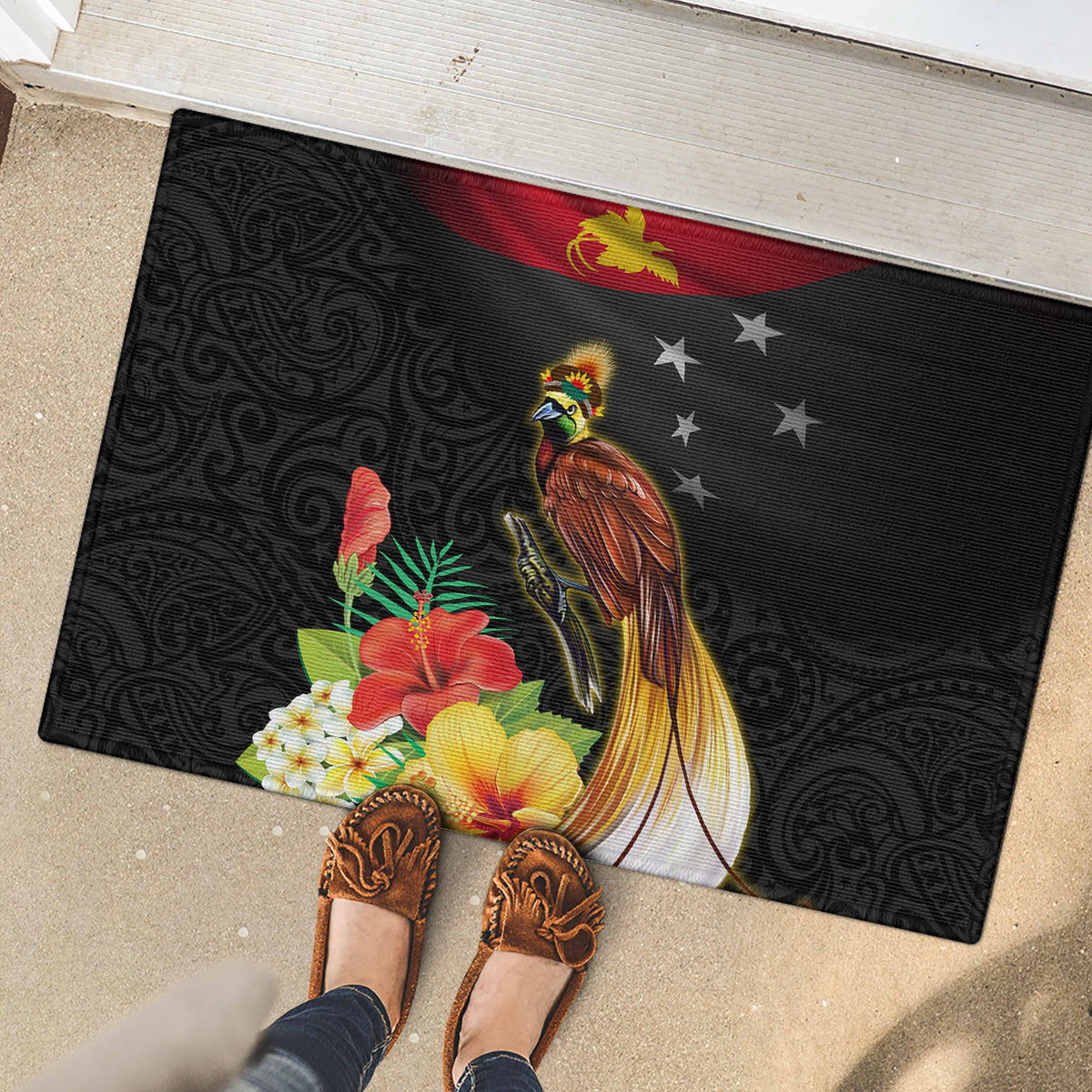 Papua New Guinea Independence Day Rubber Doormat PNG Flag and Bird-of-Paradise LT03 - Polynesian Pride