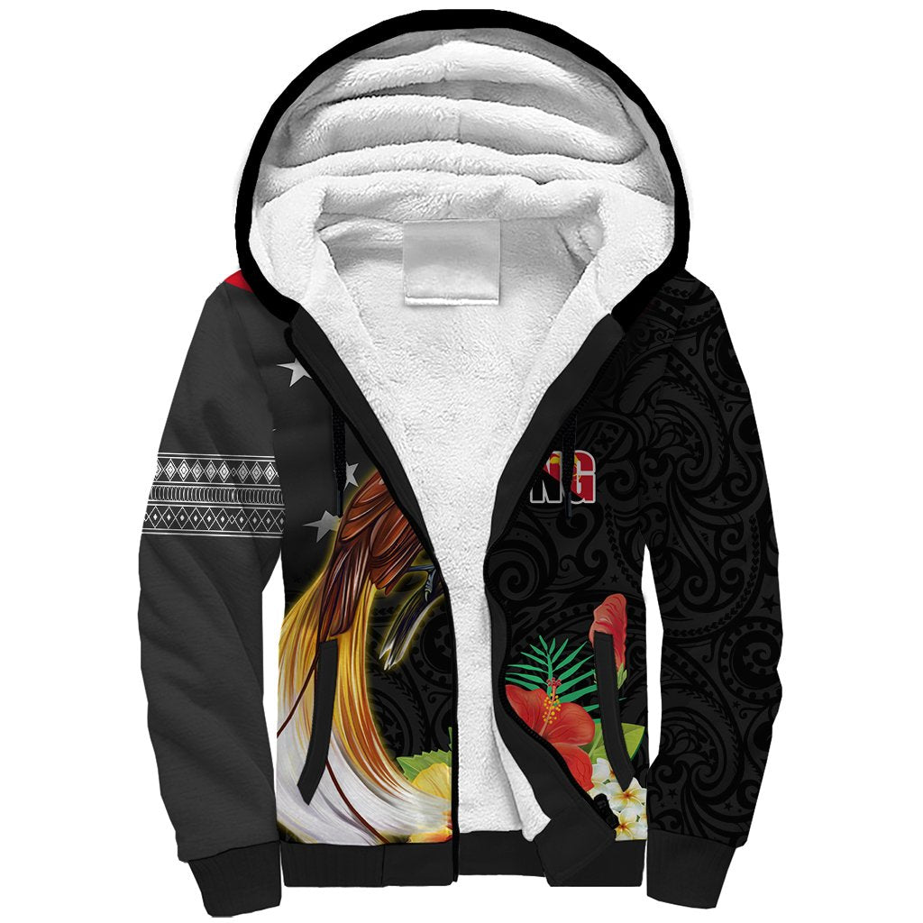 Papua New Guinea Independence Day Sherpa Hoodie PNG Flag and Bird-of-Paradise LT03 Unisex Black - Polynesian Pride