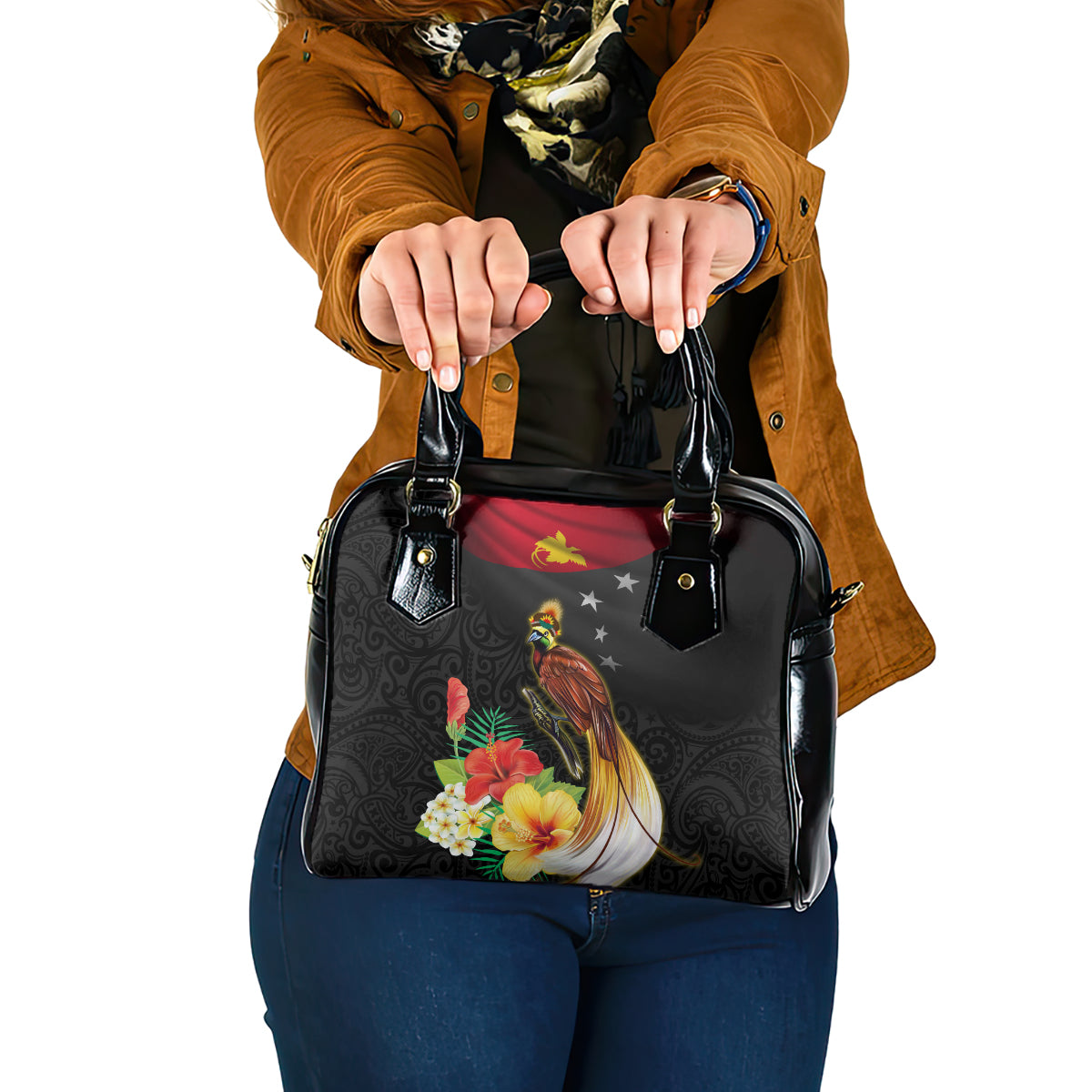 Papua New Guinea Independence Day Shoulder Handbag PNG Flag and Bird-of-Paradise LT03 One Size Black - Polynesian Pride