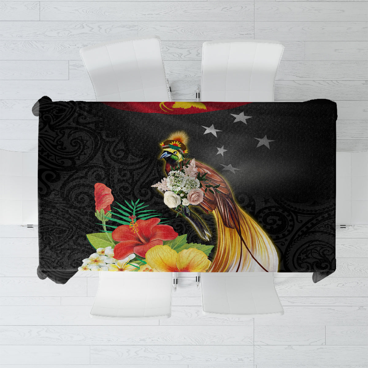 Papua New Guinea Independence Day Tablecloth PNG Flag and Bird-of-Paradise LT03 Black - Polynesian Pride