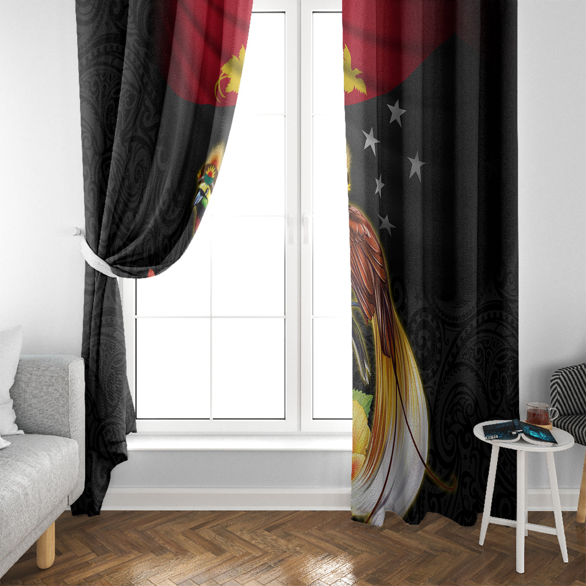 Papua New Guinea Independence Day Window Curtain PNG Flag and Bird-of-Paradise LT03 - Polynesian Pride