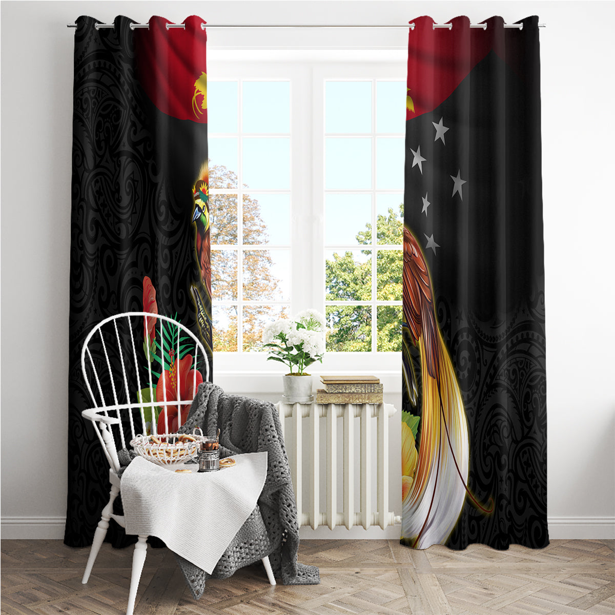 Papua New Guinea Independence Day Window Curtain PNG Flag and Bird-of-Paradise LT03 - Polynesian Pride