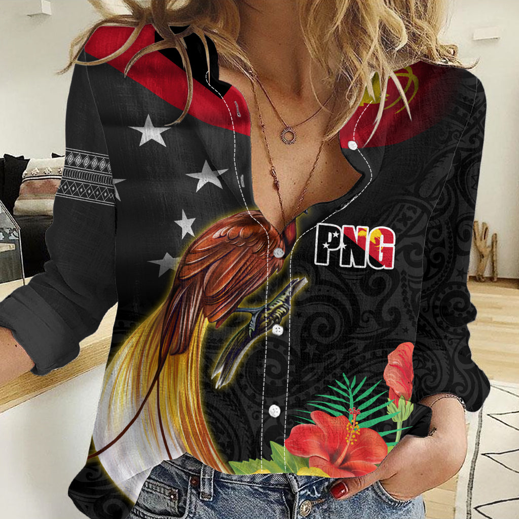 Papua New Guinea Independence Day Women Casual Shirt PNG Flag and Bird-of-Paradise