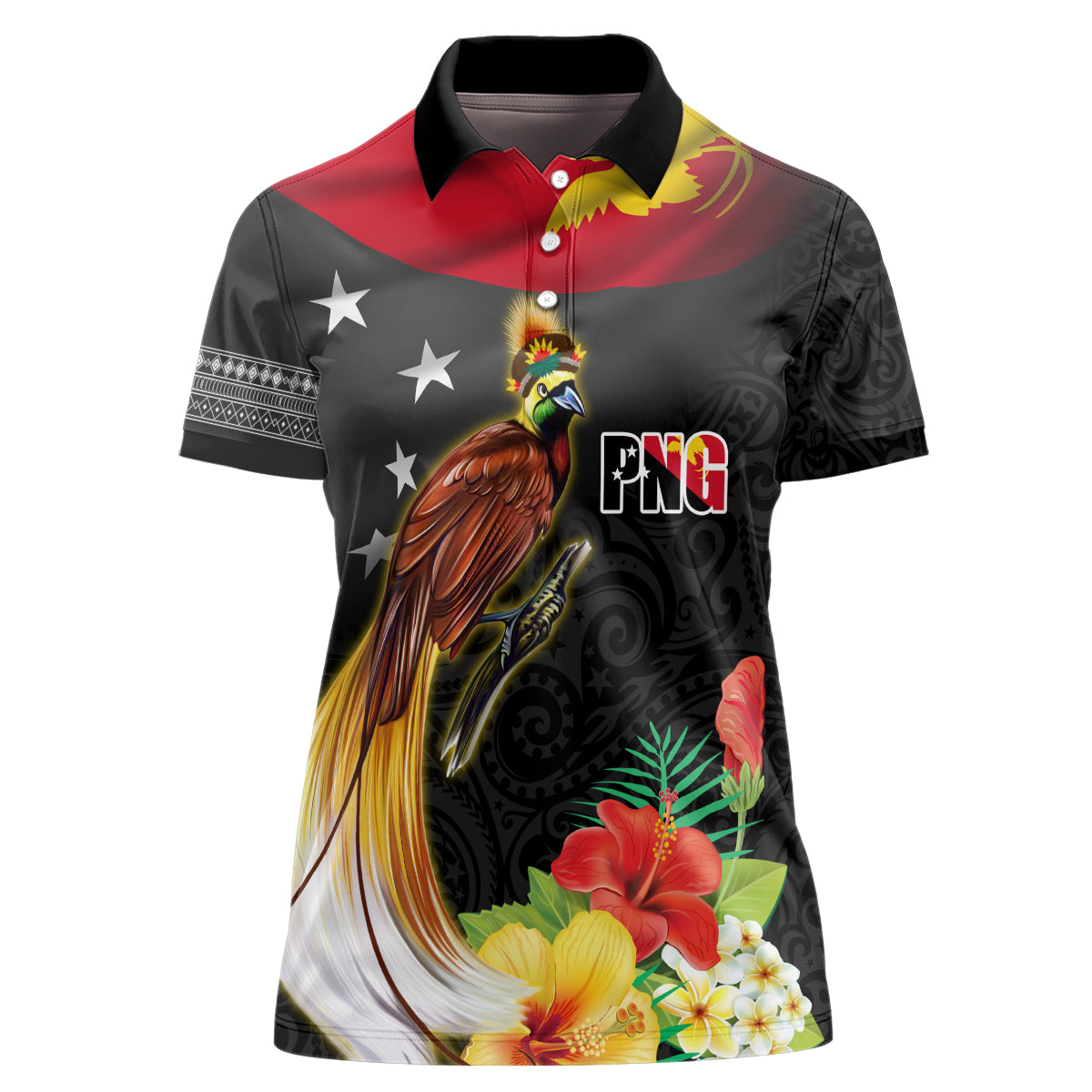 Papua New Guinea Independence Day Women Polo Shirt PNG Flag and Bird-of-Paradise LT03 Female Black - Polynesian Pride