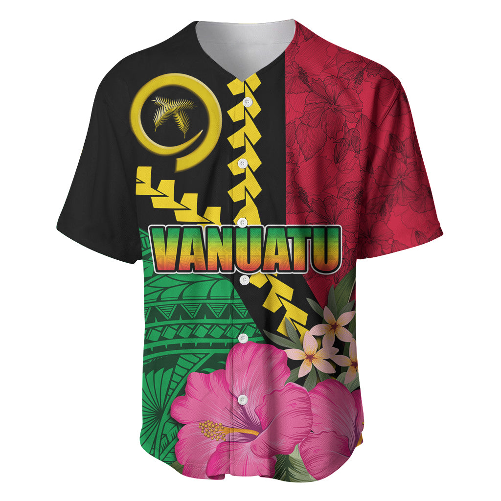 Vanuatu Flag Hibiscus Polynesian Pattern Baseball Jersey LT03 Black - Polynesian Pride