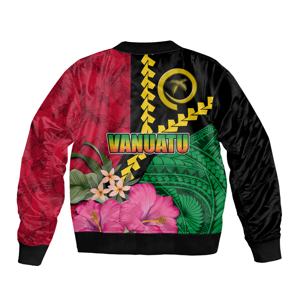 Vanuatu Flag Hibiscus Polynesian Pattern Bomber Jacket