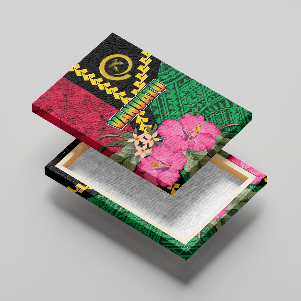 Vanuatu Flag Hibiscus Polynesian Pattern Canvas Wall Art