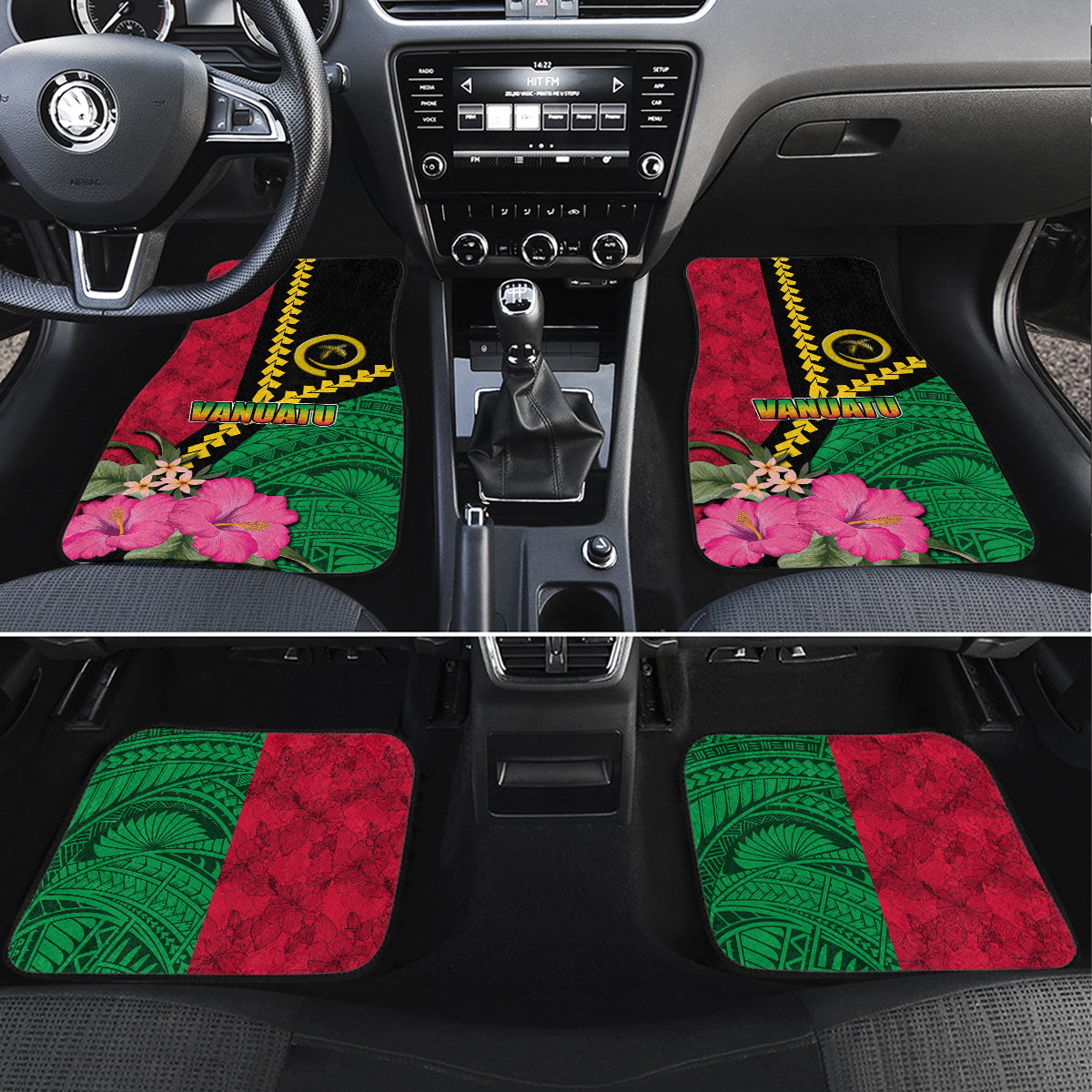 Vanuatu Flag Hibiscus Polynesian Pattern Car Mats