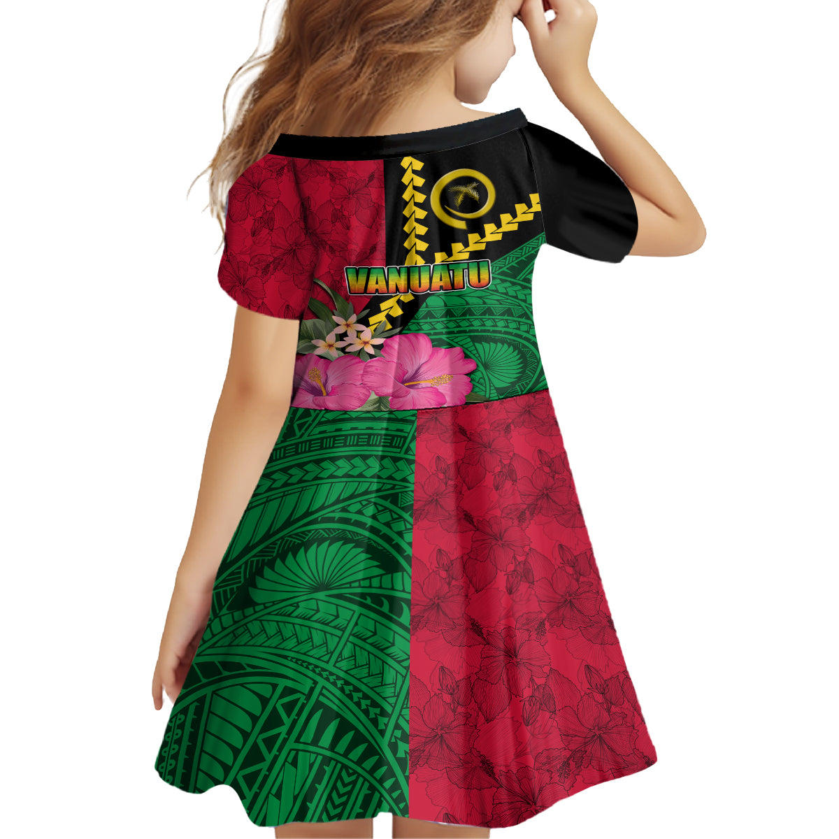Vanuatu Flag Hibiscus Polynesian Pattern Family Matching Long Sleeve Bodycon Dress and Hawaiian Shirt LT03 - Polynesian Pride