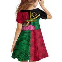 Vanuatu Flag Hibiscus Polynesian Pattern Family Matching Off Shoulder Maxi Dress and Hawaiian Shirt