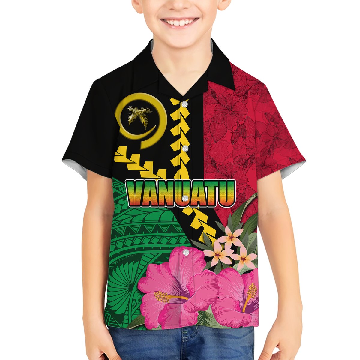 Vanuatu Flag Hibiscus Polynesian Pattern Hawaiian Shirt LT03 - Polynesian Pride