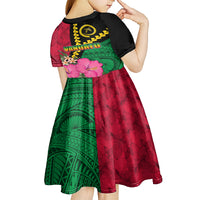 Vanuatu Flag Hibiscus Polynesian Pattern Kid Short Sleeve Dress