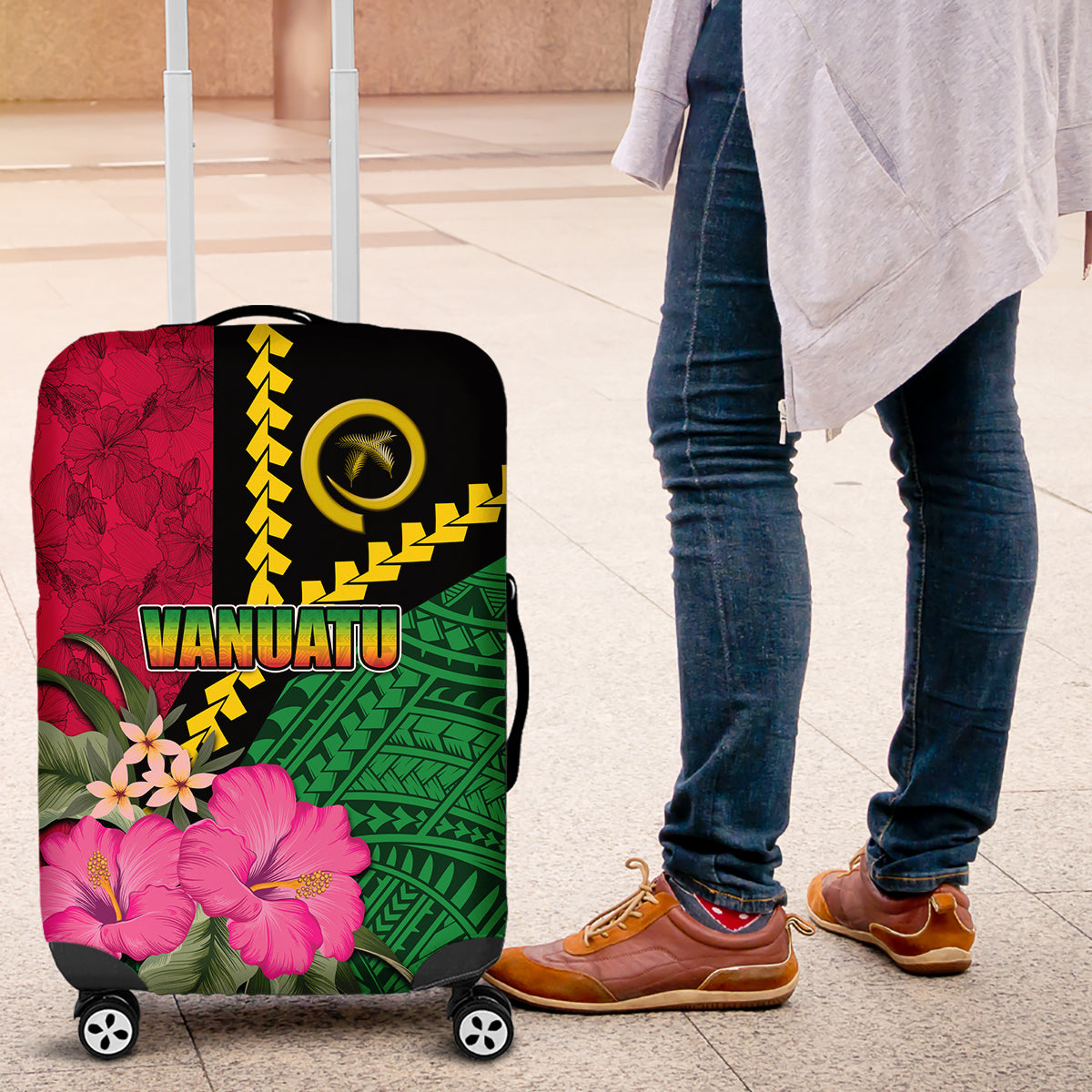 Vanuatu Flag Hibiscus Polynesian Pattern Luggage Cover