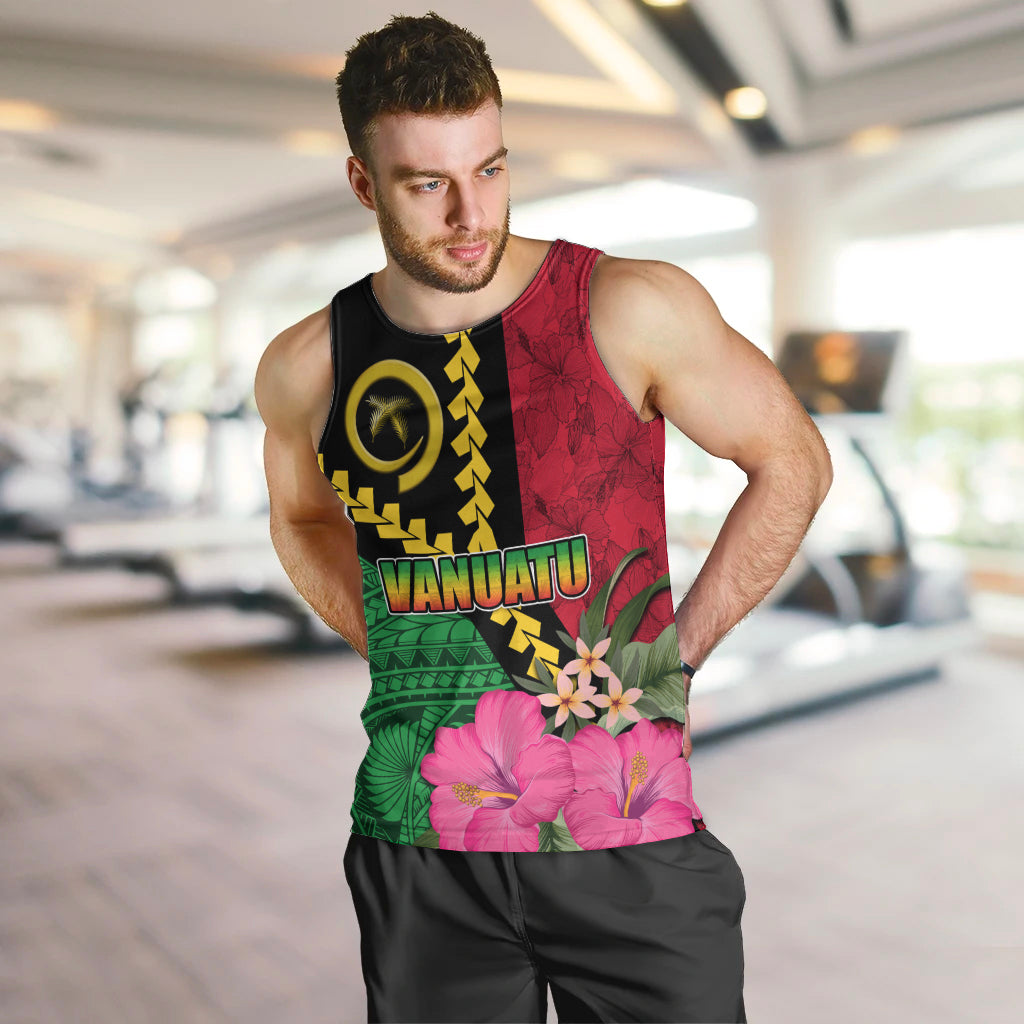 Vanuatu Flag Hibiscus Polynesian Pattern Men Tank Top