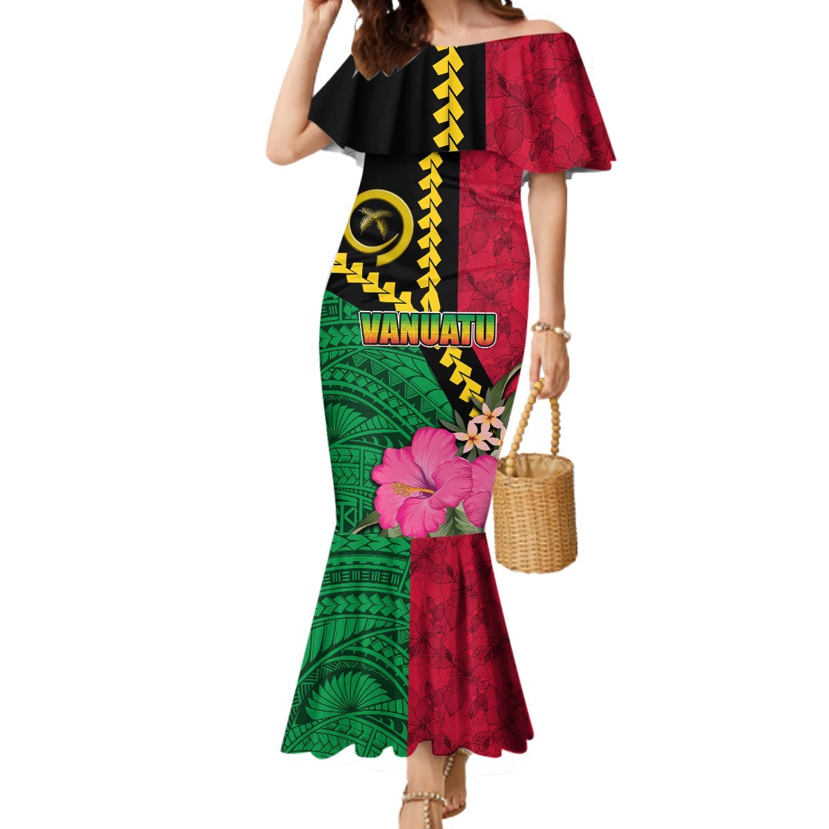 Vanuatu Flag Hibiscus Polynesian Pattern Mermaid Dress LT03 Women Black - Polynesian Pride