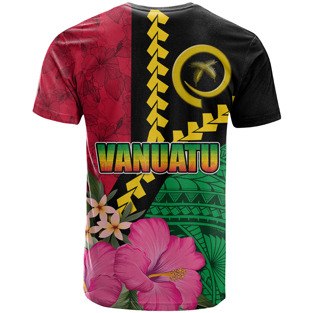Vanuatu Flag Hibiscus Polynesian Pattern T Shirt LT03 - Polynesian Pride