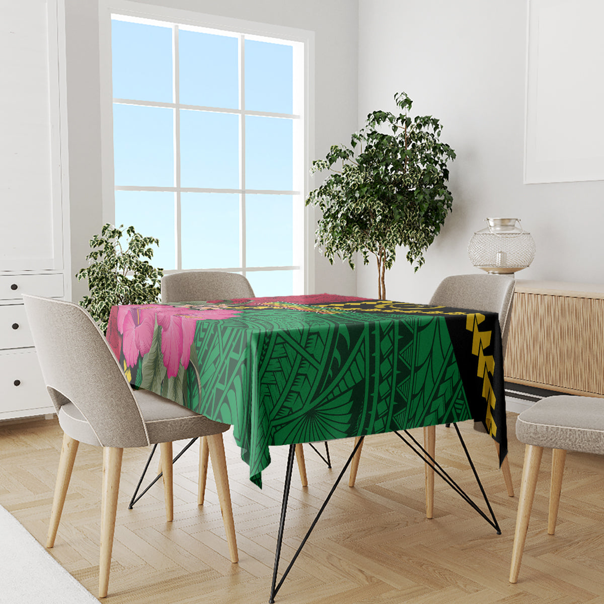 Vanuatu Flag Hibiscus Polynesian Pattern Tablecloth