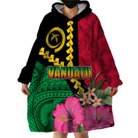 Vanuatu Flag Hibiscus Polynesian Pattern Wearable Blanket Hoodie LT03 - Polynesian Pride