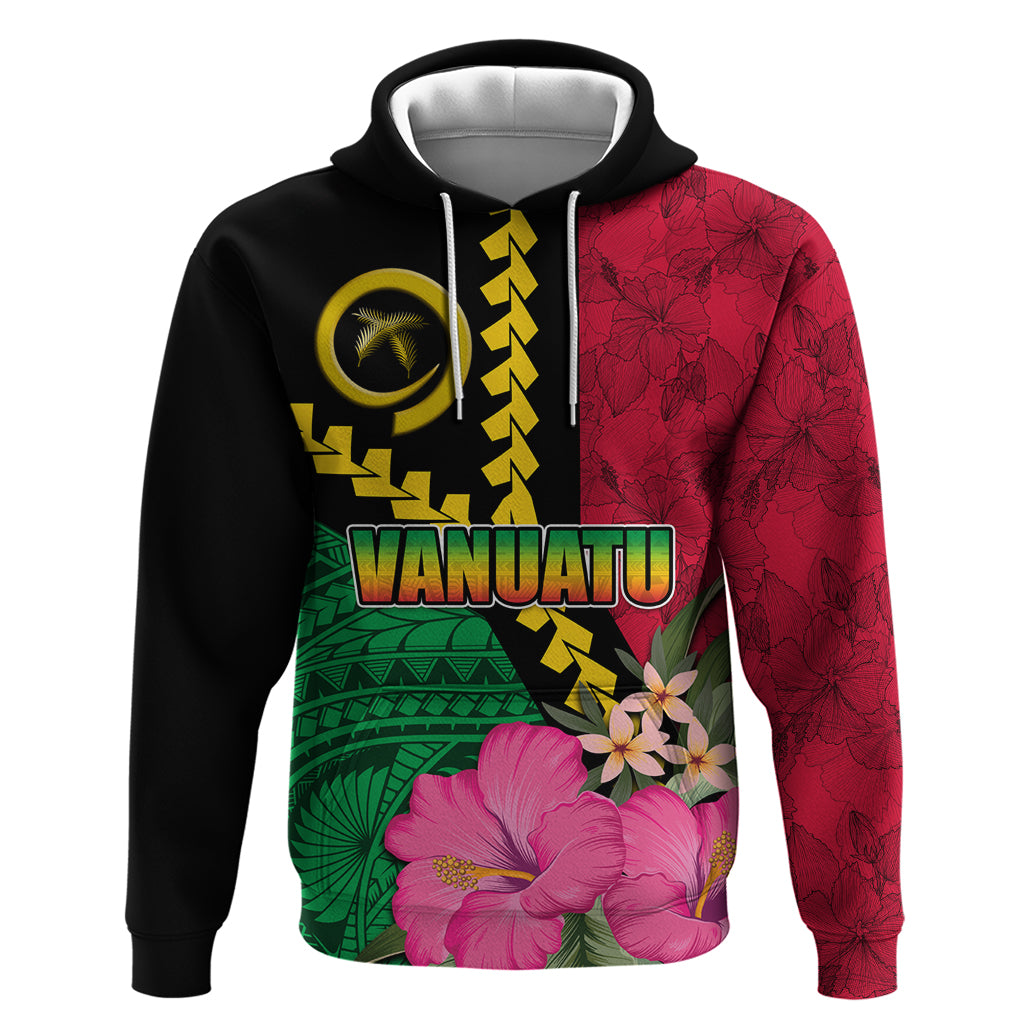 Vanuatu Flag Hibiscus Polynesian Pattern Zip Hoodie