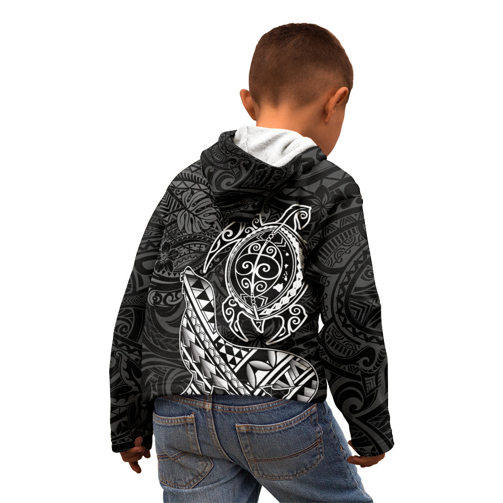 Hawaii Monk Seal and Dolphin Kid Hoodie Polynesian Kakau Pattern Black White Color
