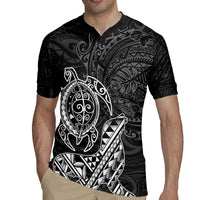 Hawaii Monk Seal and Dolphin Rugby Jersey Polynesian Kakau Pattern Black White Color