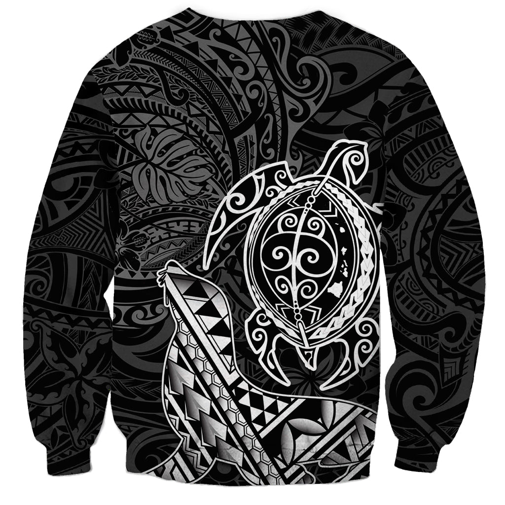 Hawaii Monk Seal and Dolphin Sweatshirt Polynesian Kakau Pattern Black White Color