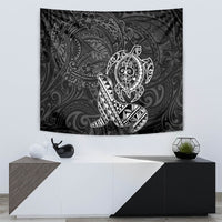 Hawaii Monk Seal and Dolphin Tapestry Polynesian Kakau Pattern Black White Color
