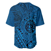 Hawaii Monk Seal and Dolphin Baseball Jersey Polynesian Kakau Pattern Blue