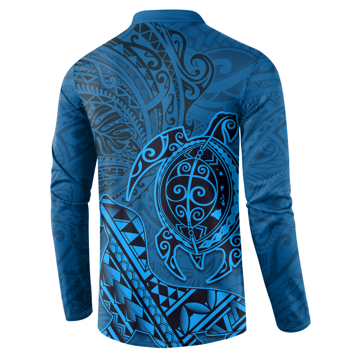 Hawaii Monk Seal and Dolphin Button Sweatshirt Polynesian Kakau Pattern Blue