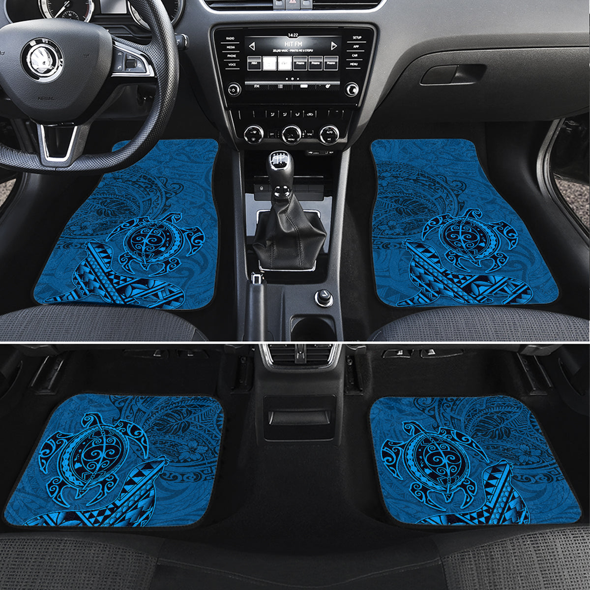 Hawaii Monk Seal and Dolphin Car Mats Polynesian Kakau Pattern Blue