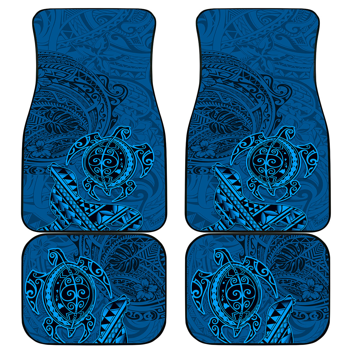 Hawaii Monk Seal and Dolphin Car Mats Polynesian Kakau Pattern Blue