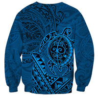 Hawaii Monk Seal and Dolphin Sweatshirt Polynesian Kakau Pattern Blue
