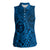 Hawaii Monk Seal and Dolphin Women Sleeveless Polo Shirt Polynesian Kakau Pattern Blue