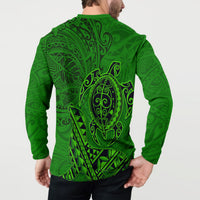 Hawaii Monk Seal and Dolphin Button Sweatshirt Polynesian Kakau Pattern Green