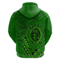 Hawaii Monk Seal and Dolphin Hoodie Polynesian Kakau Pattern Green
